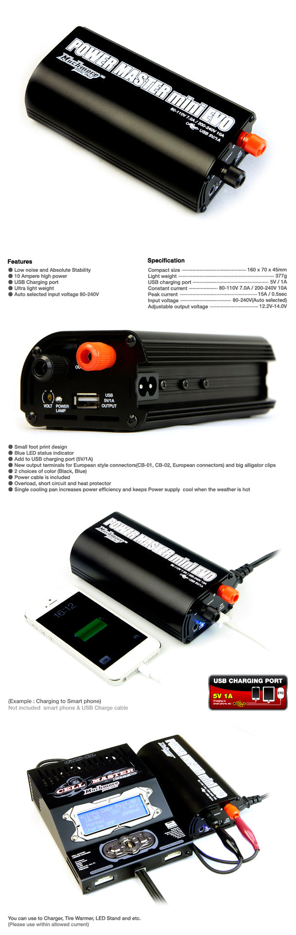 MUCHMORE CTx-PM Power Master Mini Evo 10A BLUE with USB (1) MM-CTXPMB2 - RCXX - rc racing for professionals