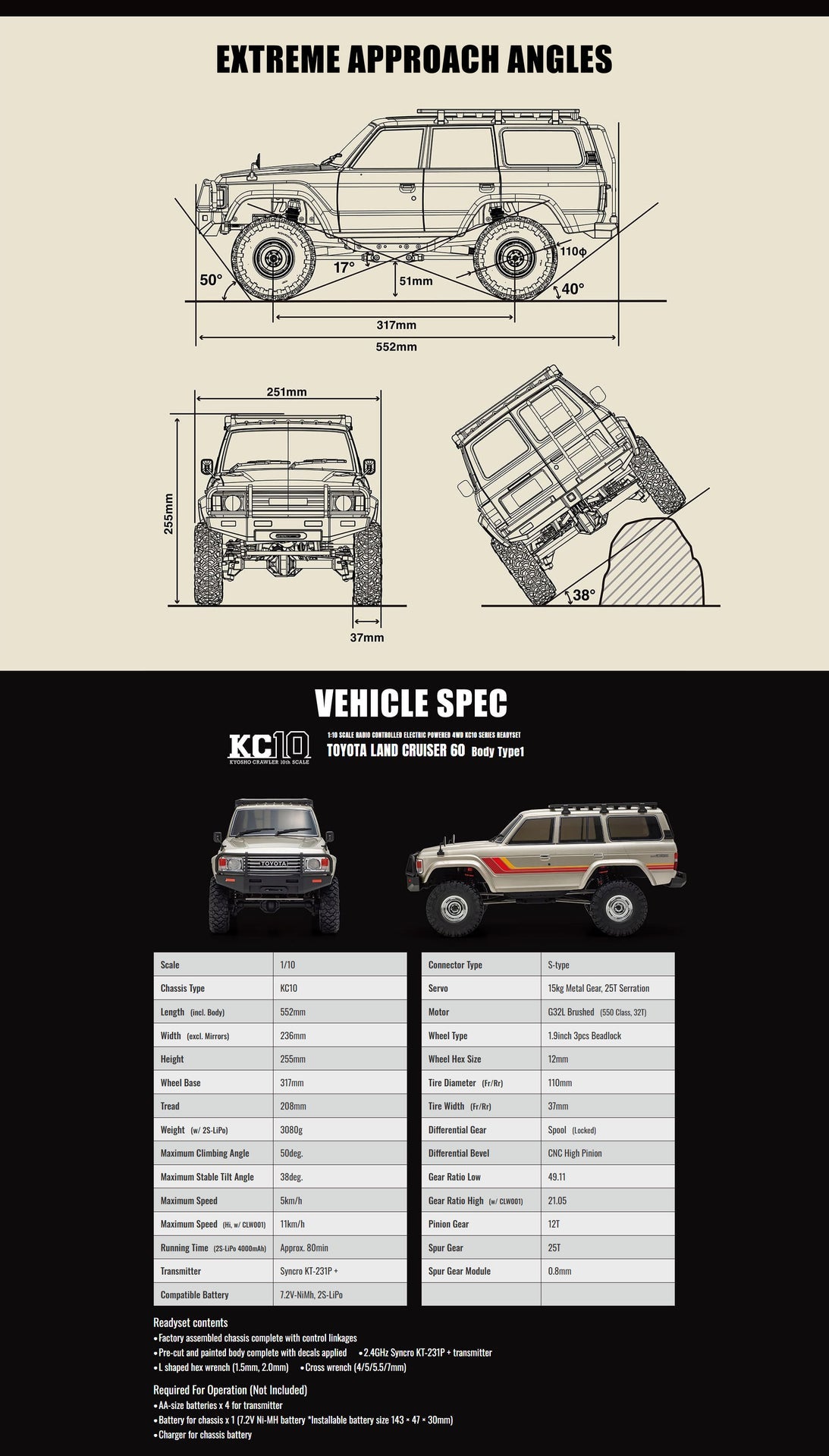 Kyosho KC10 1/10 Toyota Land Cruiser 60 Crawler 4WD RTR - K.34801T1B