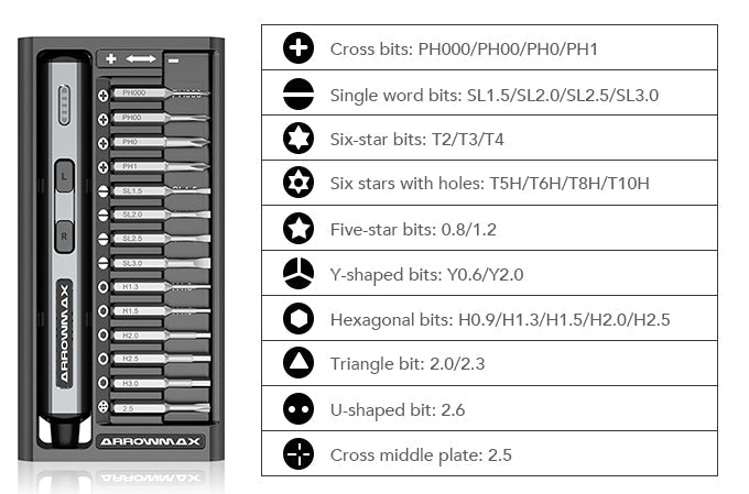 Arrowmax SES Mini Electric Screwdriver with Alu Case (28 in 1) Space Gray - AM-199911