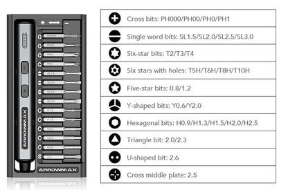 Arrowmax SES Mini Electric Screwdriver with Alu Case (28 in 1) Space Gray - AM-199911