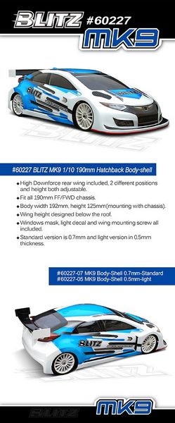 BLITZ MK9 1/10 190mm Fronti Tourenwagen Karosserie 0,7mm inkl. Heckspoiler - RCXX - rc racing for professionals