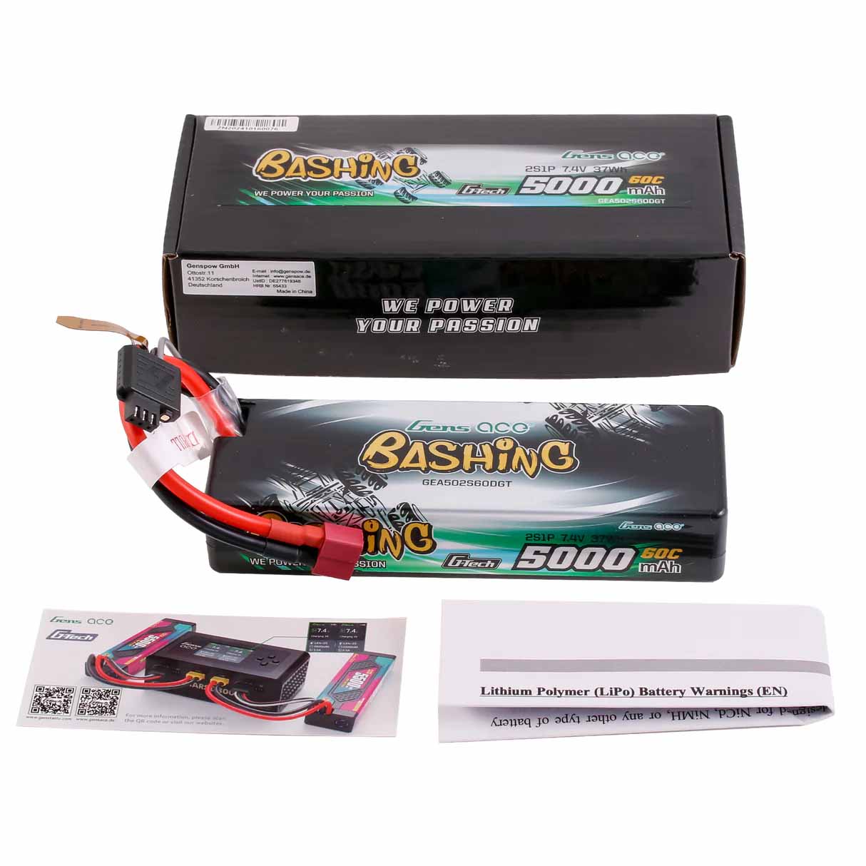 GensAce Bashing LiPo 2S 7.4V-5000-60C (Deans) 136x48x25mm 250g G-Tech