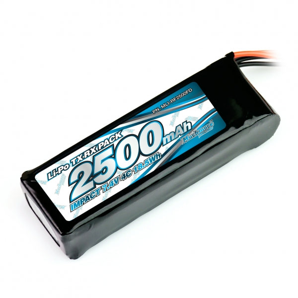 MUCHMORE IMPACT Li-Po Battery 2500mAh/7.4V 4C Flat Size for Tx & Rx (1) MLI-RF2500FD - RCXX - rc racing for professionals