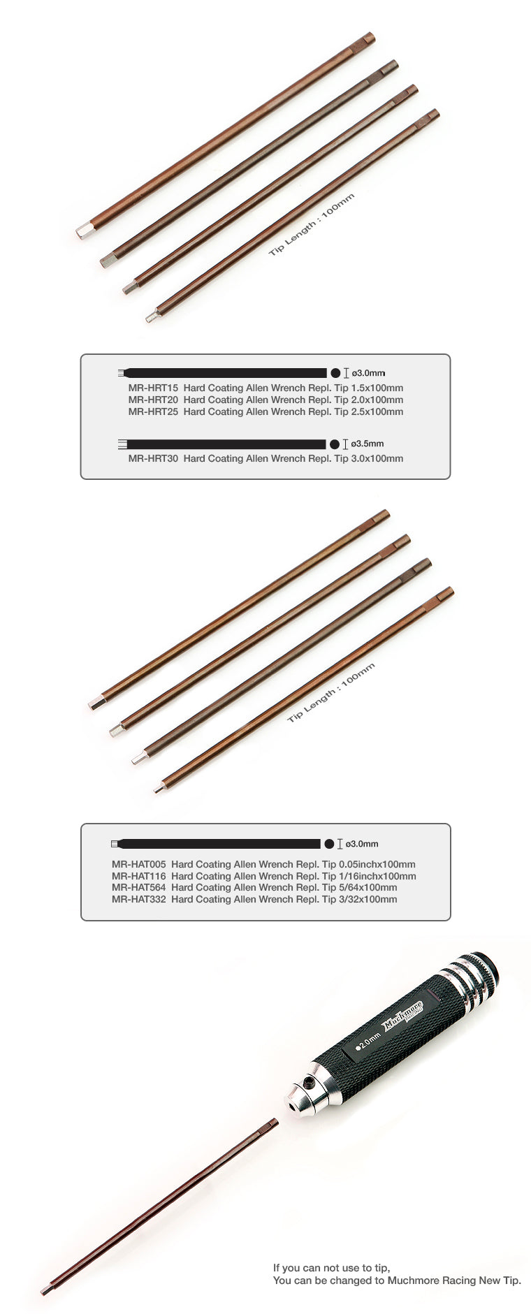 MUCHMORE Hard Coating Allen Wrench Repl. Tip 5/64x100mm (1) MR-HAT564 - RCXX - rc racing for professionals