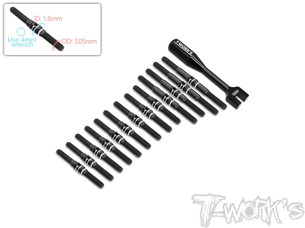 T-Works TBB-A800R 64 Titanium Black Coating Turnbuckle Set for Awesomatix A800R - RCXX - rc racing for professionals